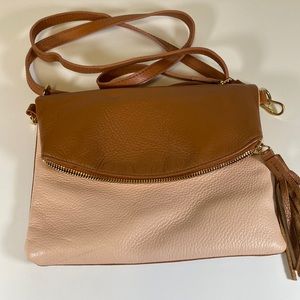 Valentina Made in Italy Flap Crossbody Pebbled Leather Bag Pink/Brown